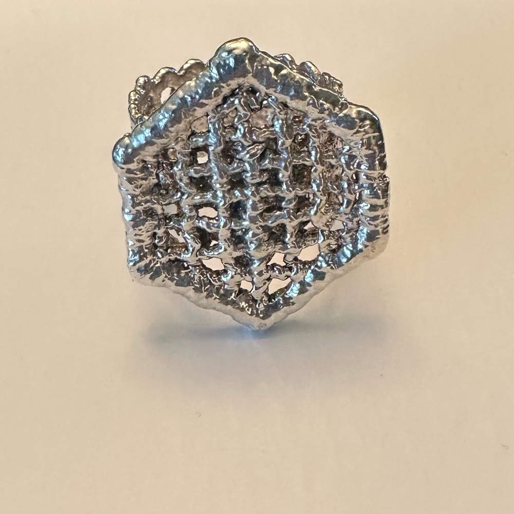 Textured Silver Toned Statement Ring. - image 1